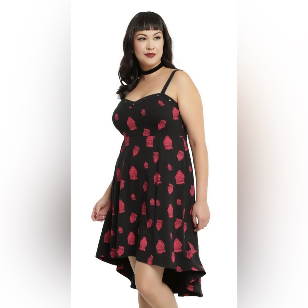 Tripp, Goth Punk Emo, black and red owl high-low dress, 2X, gently used